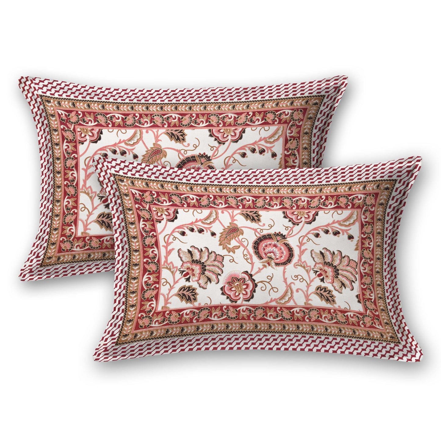 Pure Cotton Printed Bedsheet- Double Bed -Golden Pink Bouquet