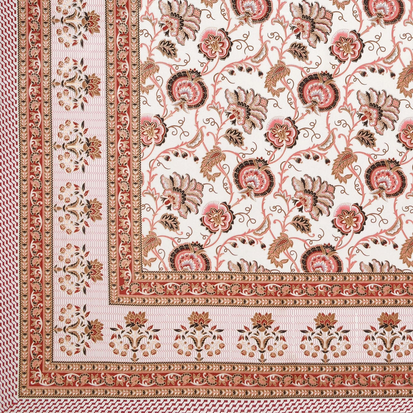 Pure Cotton Printed Bedsheet- Double Bed -Golden Pink Bouquet
