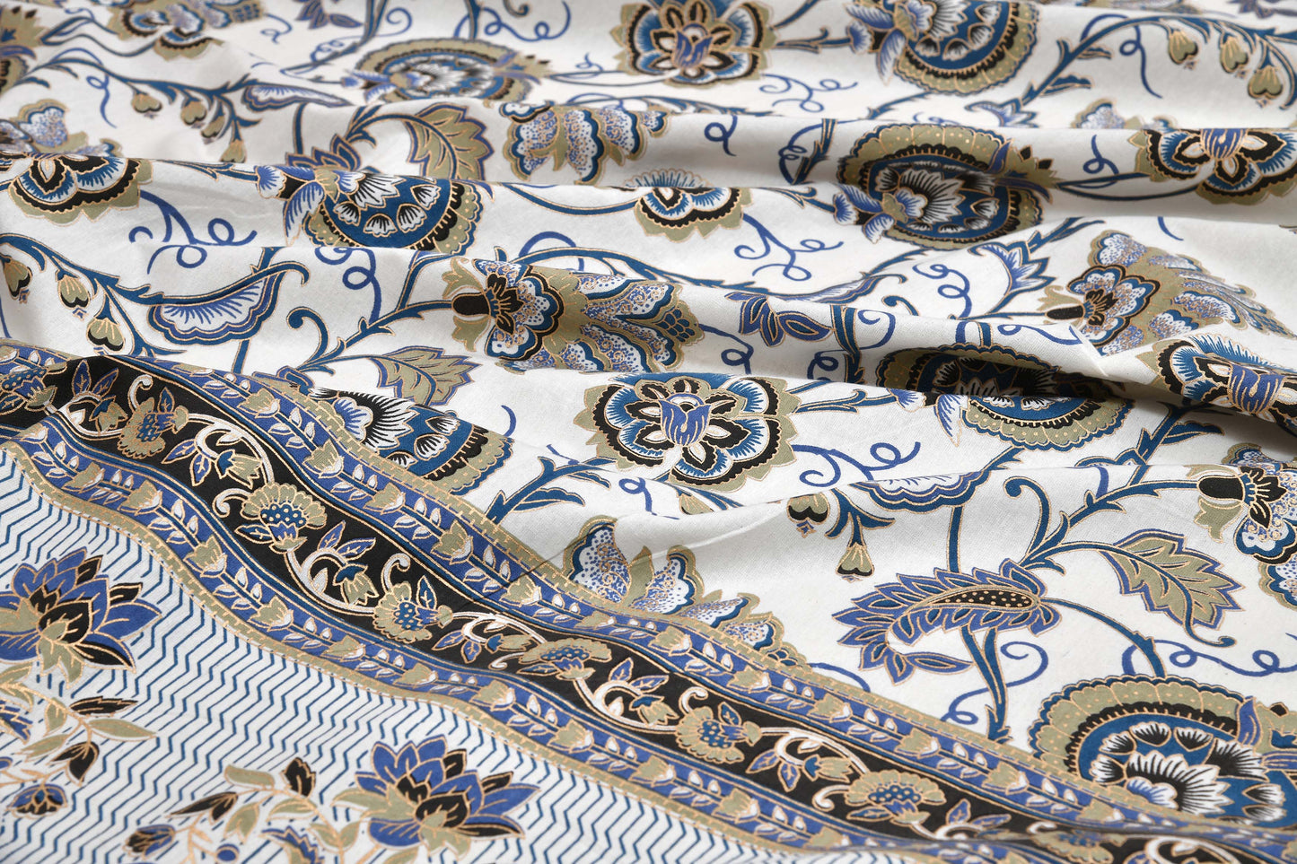 Pure Cotton Printed Bedsheet- Double Bed -Golden Blue Bouquet