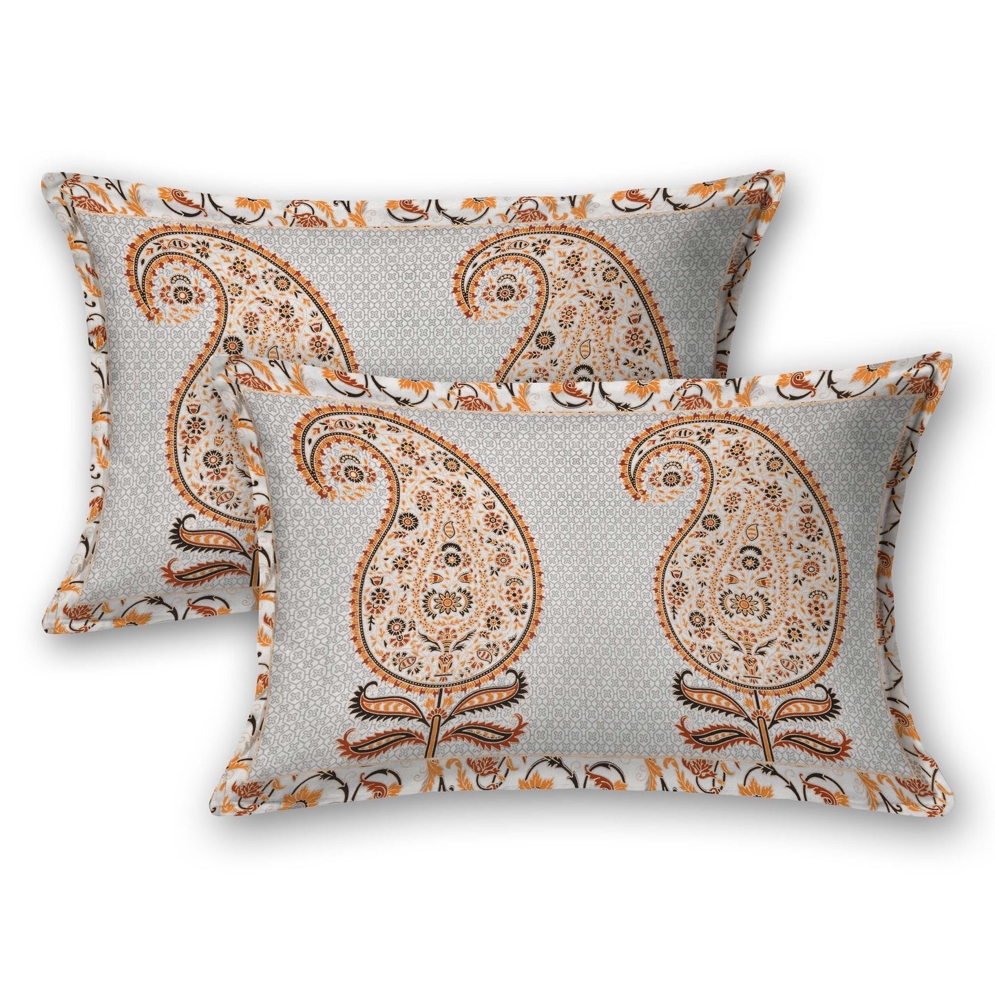 Pure Cotton Printed Bedsheet- Double Bed -Golden Orange Paisely