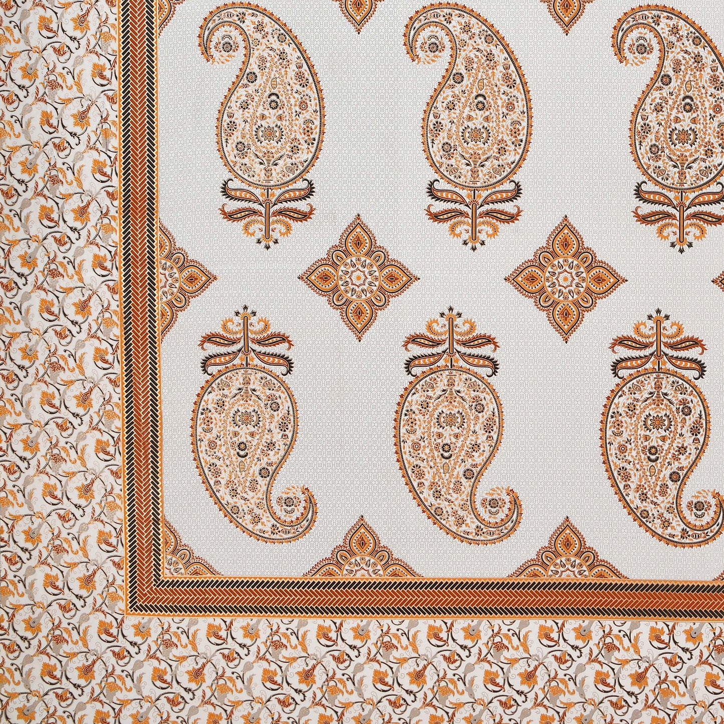 Pure Cotton Printed Bedsheet- Double Bed -Golden Orange Paisely