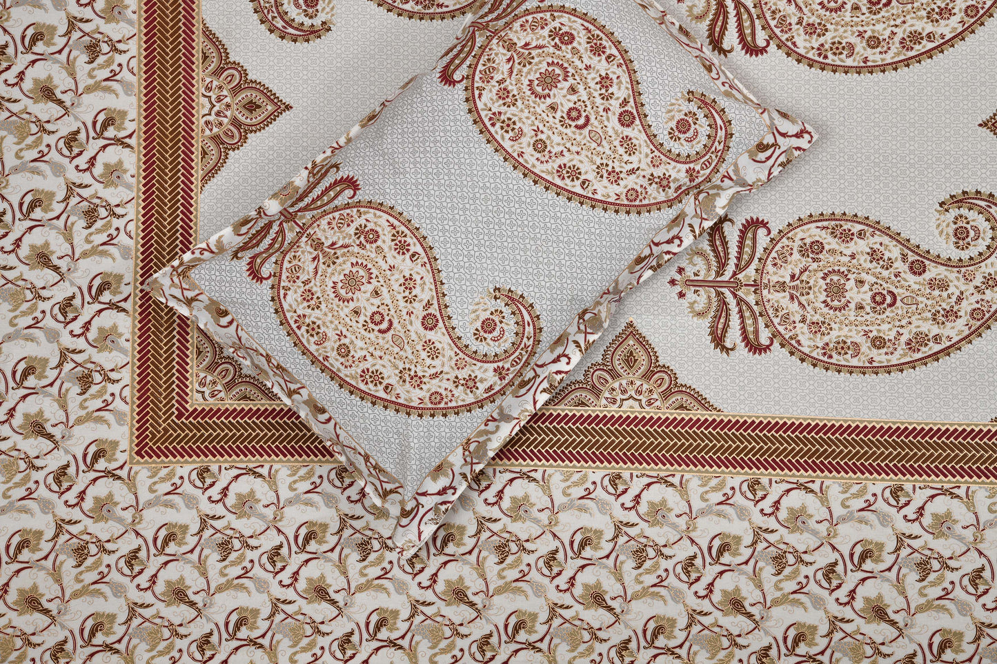 Pure Cotton Printed Bedsheet- Double Bed -Golden Beige Paisely