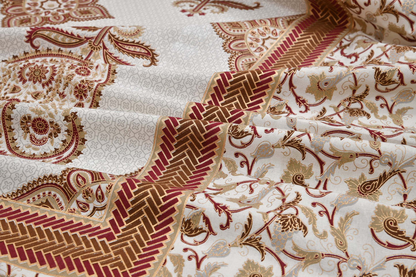 Pure Cotton Printed Bedsheet- Double Bed -Golden Beige Paisely