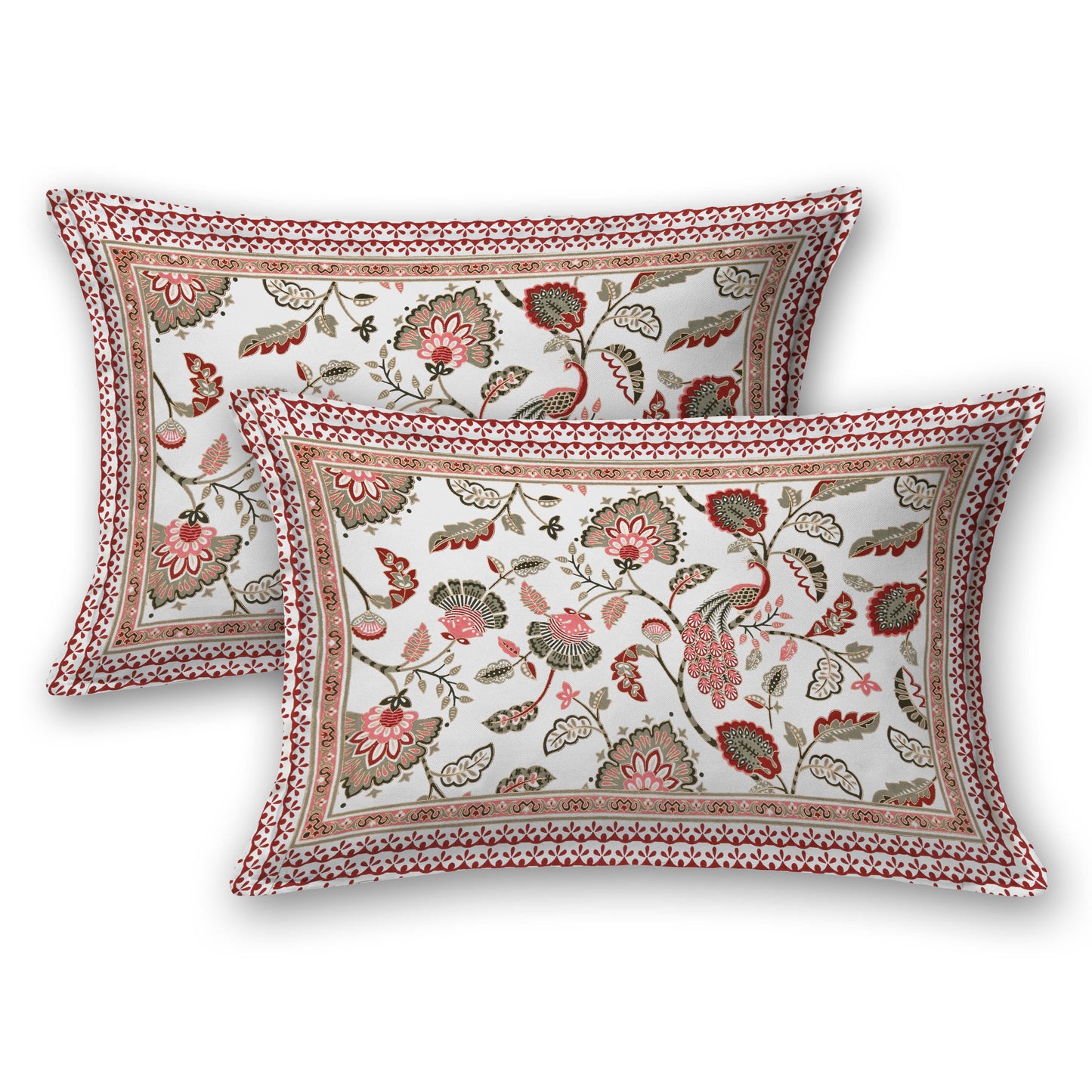 Pure Cotton Printed Bedsheet- Double Bed -Golden Pink Peacock