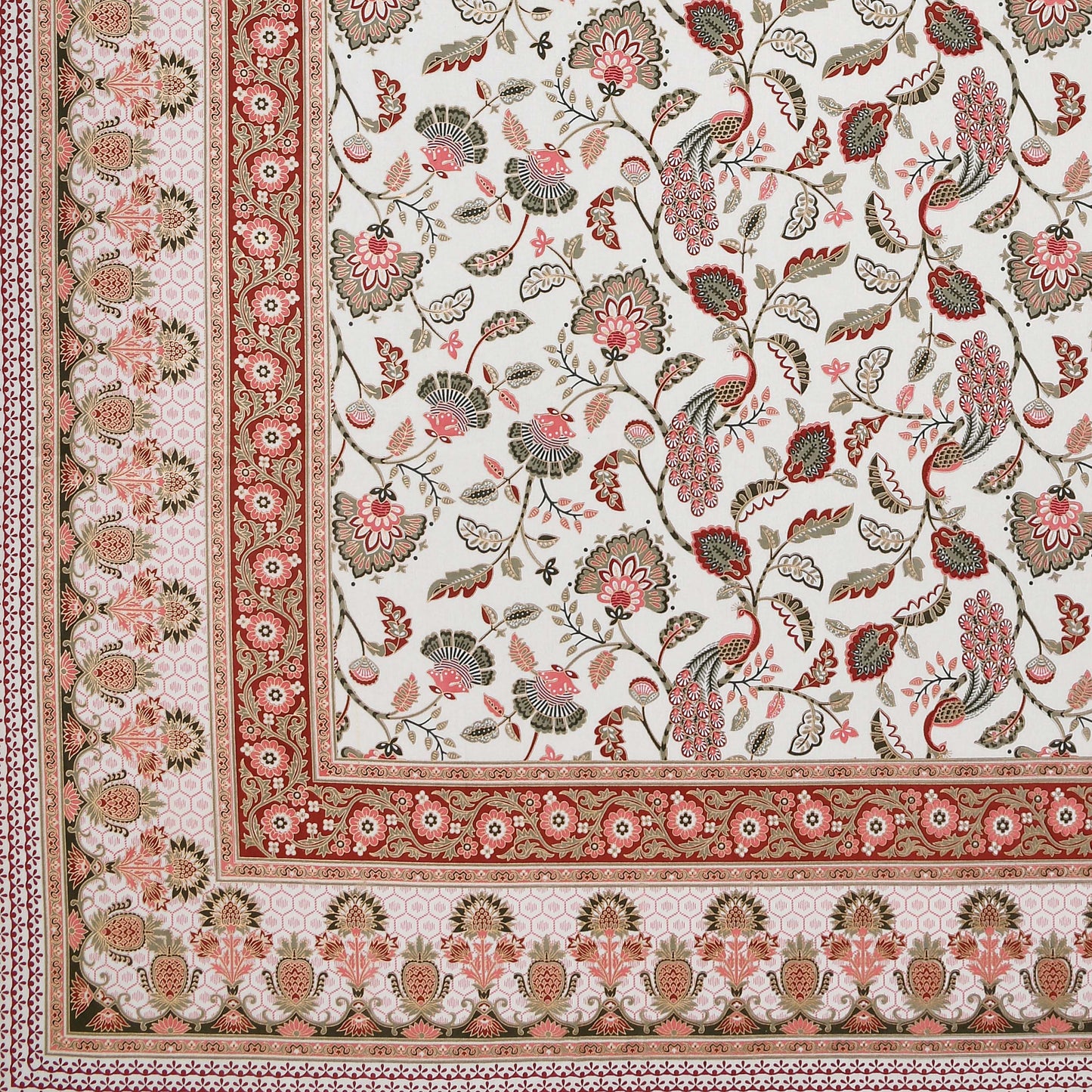Pure Cotton Printed Bedsheet- Double Bed -Golden Pink Peacock