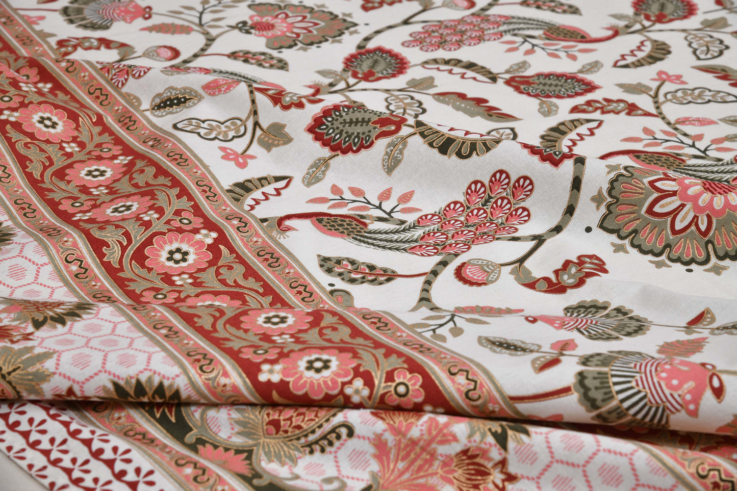Pure Cotton Printed Bedsheet- Double Bed -Golden Pink Peacock