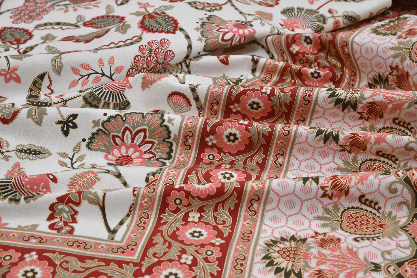 Pure Cotton Printed Bedsheet- Double Bed -Golden Pink Peacock