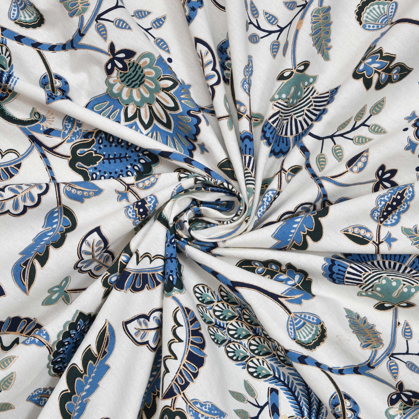 Pure Cotton Printed Bedsheet- Double Bed -Golden Blue Peacock