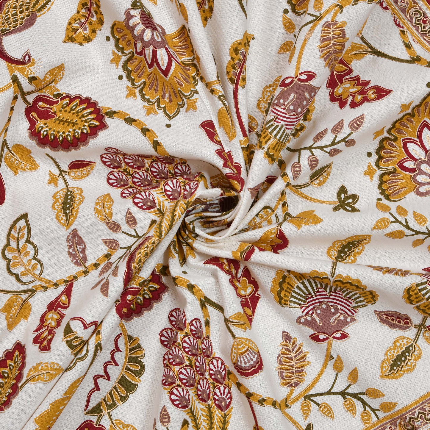 Pure Cotton Printed Bedsheet- Double Bed - Golden Yellow Peacock