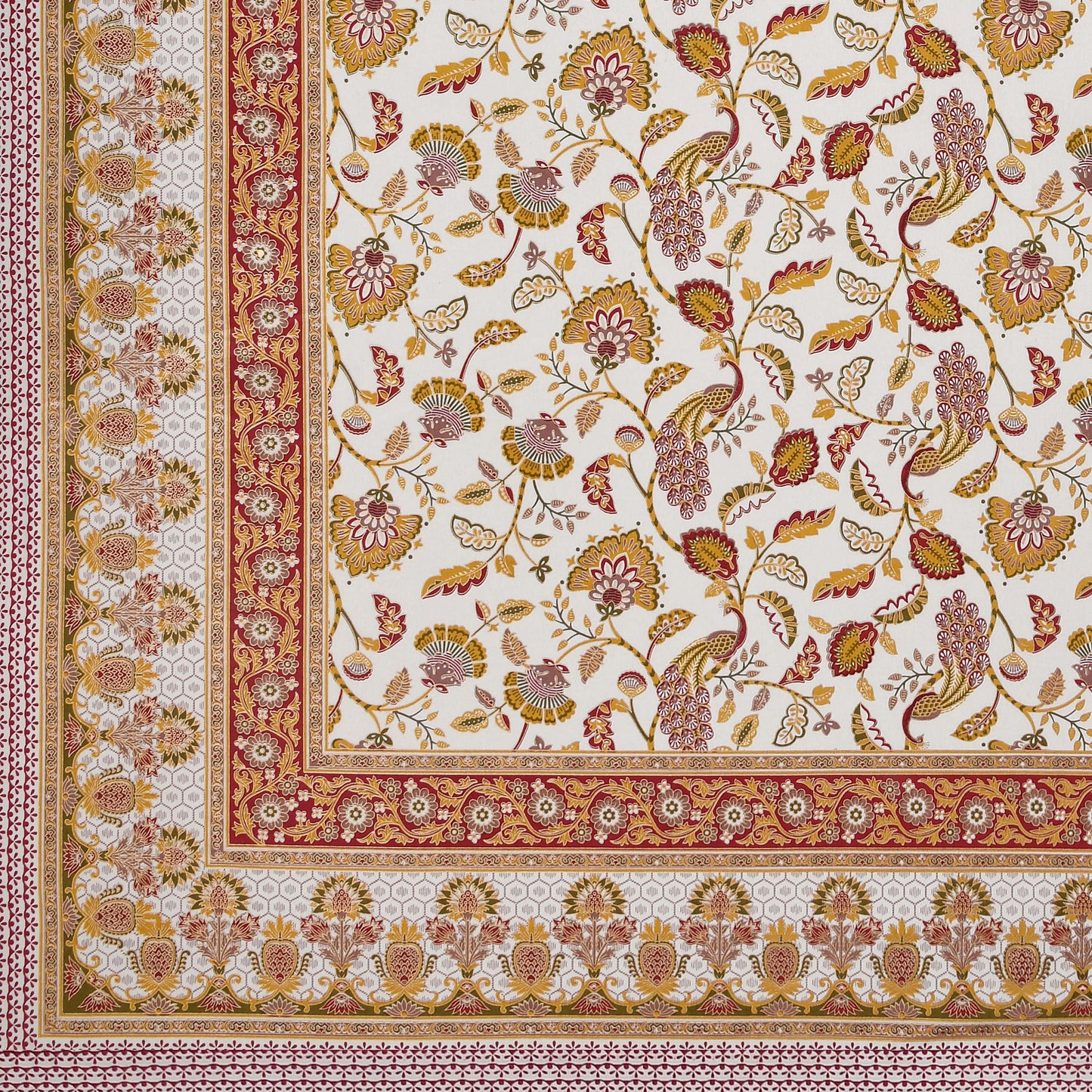 Pure Cotton Printed Bedsheet- Double Bed - Golden Yellow Peacock