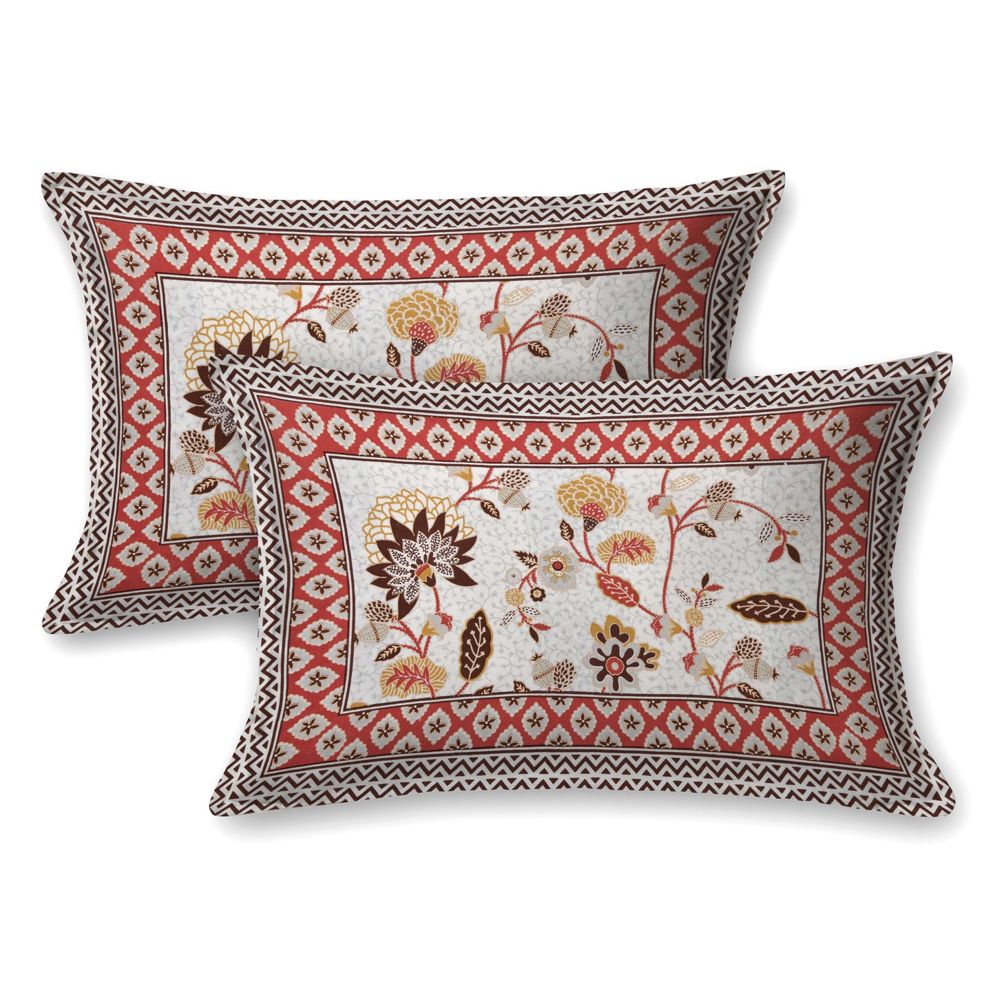 Pure Cotton Printed Bedsheet- Double Bed -Golden Red Bel Buta