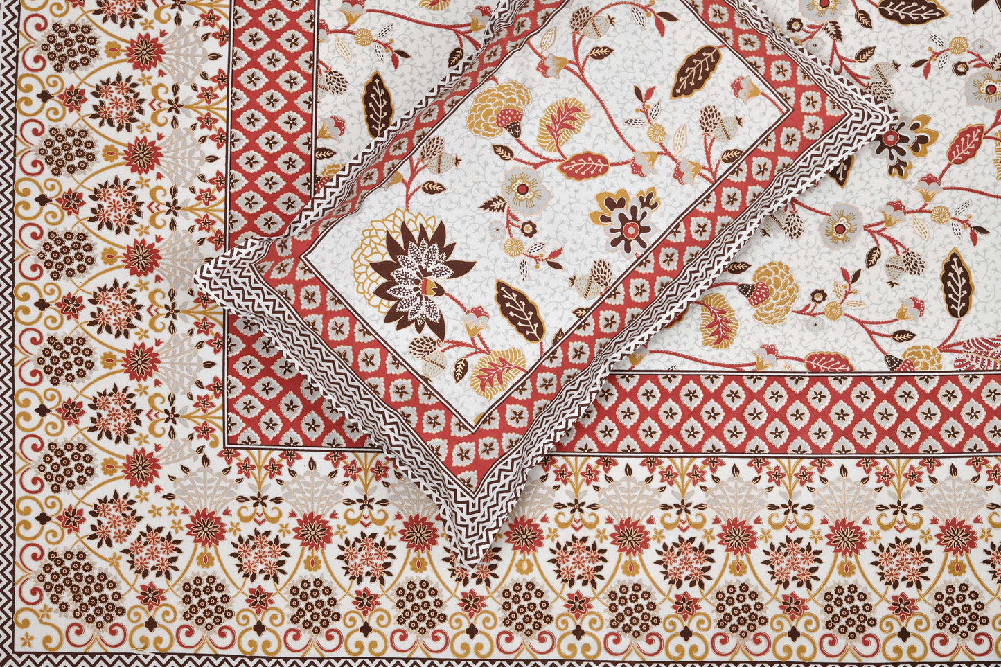 Pure Cotton Printed Bedsheet- Double Bed -Golden Red Bel Buta