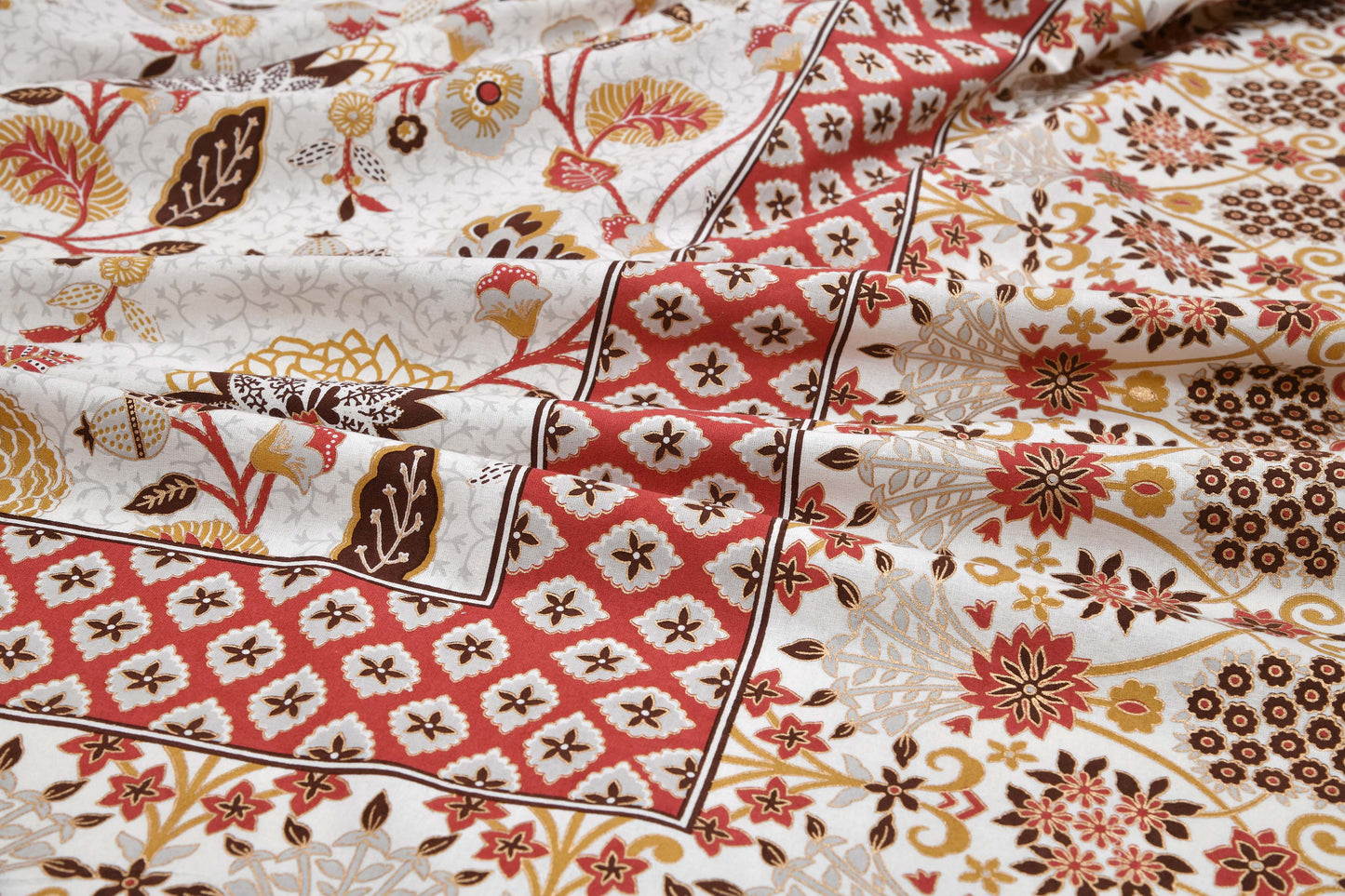 Pure Cotton Printed Bedsheet- Double Bed -Golden Red Bel Buta
