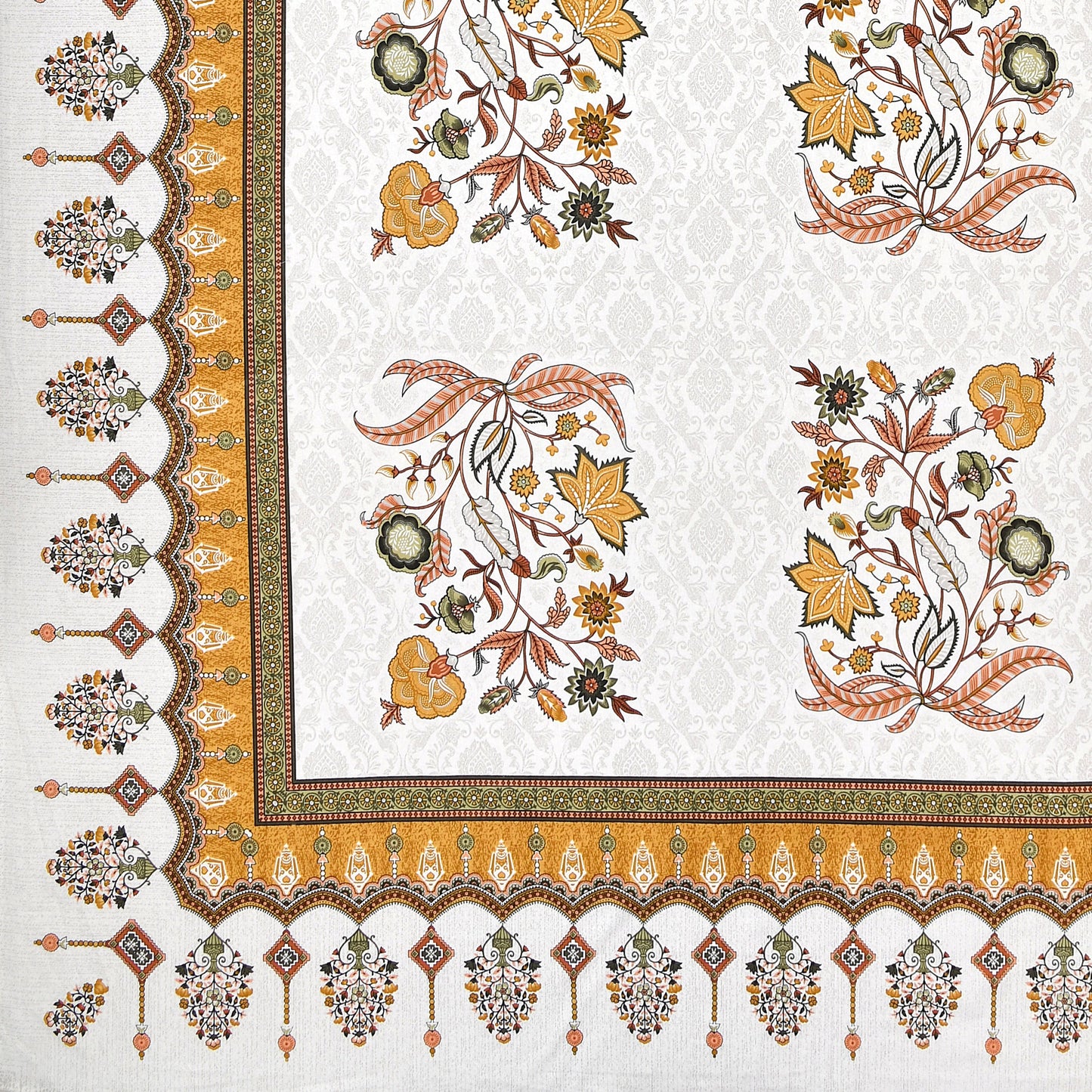 Pure Cotton Print Bedsheet-Double Bed-Mughal Buta-Yellow