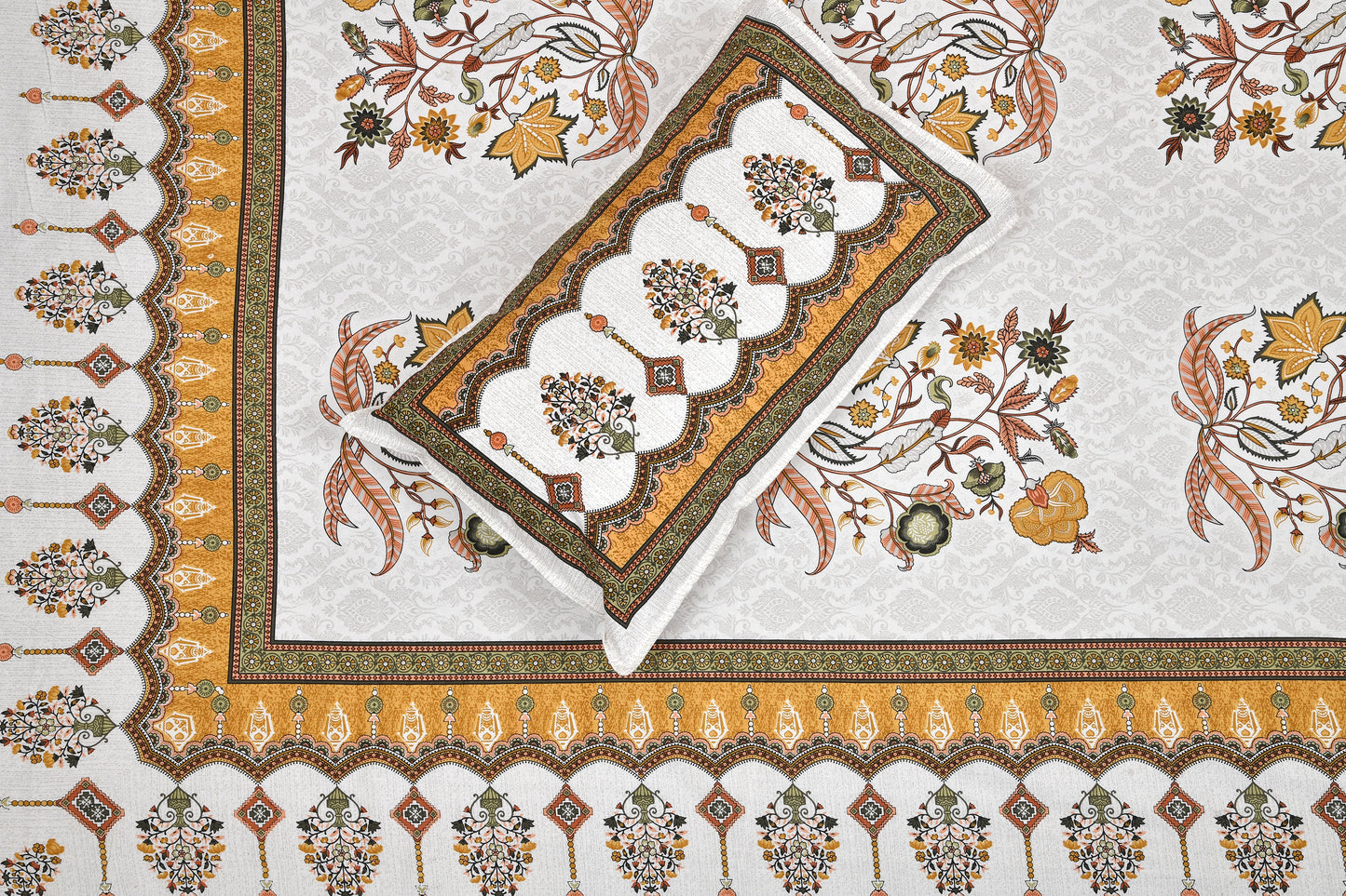 Pure Cotton Print Bedsheet-Double Bed-Mughal Buta-Yellow