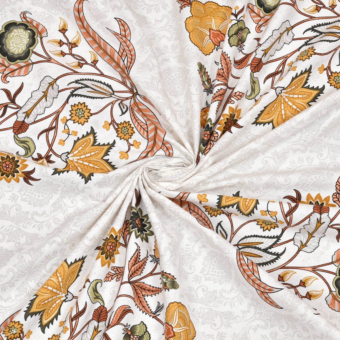 Pure Cotton Print Bedsheet-Double Bed-Mughal Buta-Yellow
