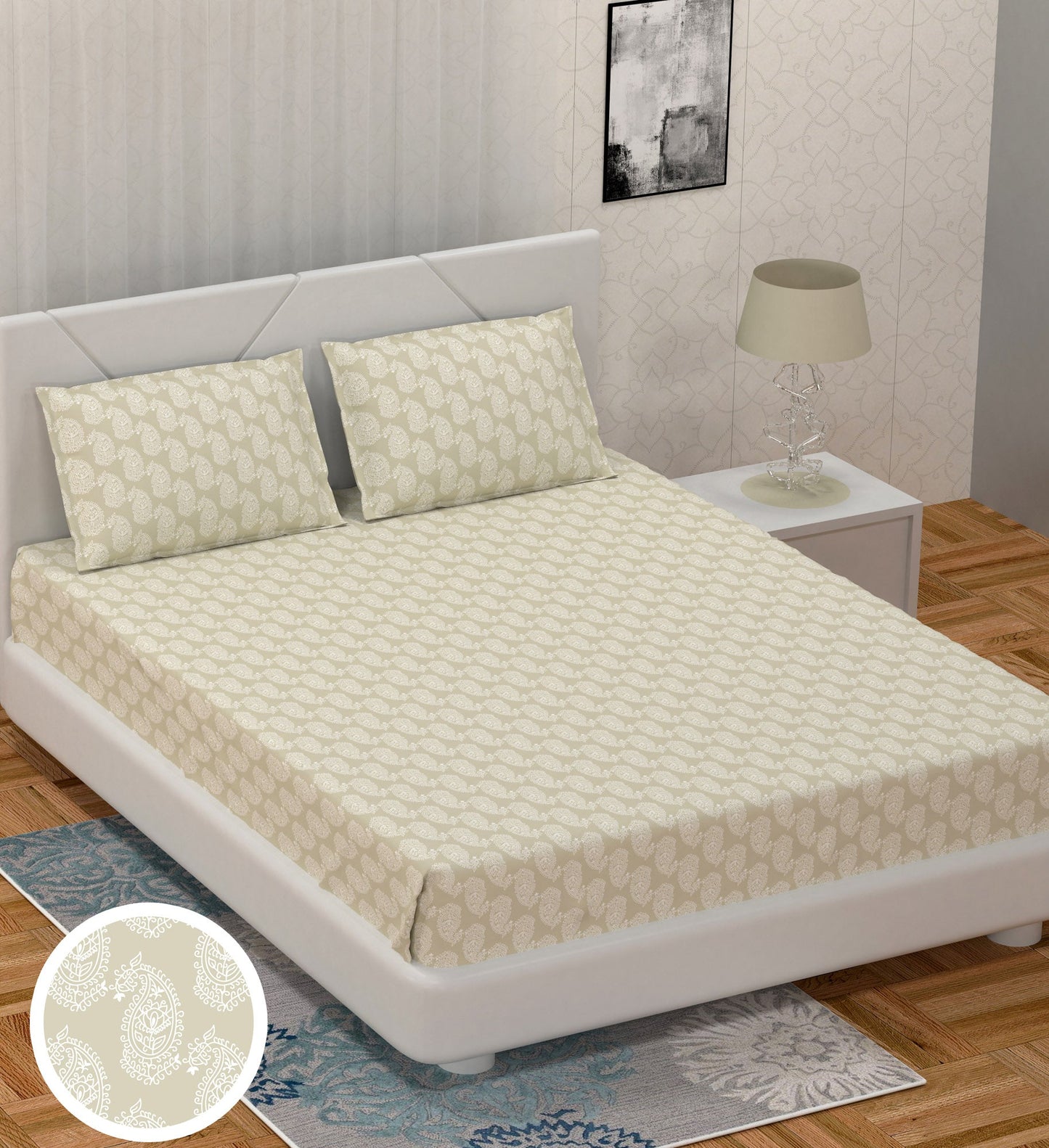 Pure Cotton Printed Bedsheet- Double Bed -Paisely-Light Brown