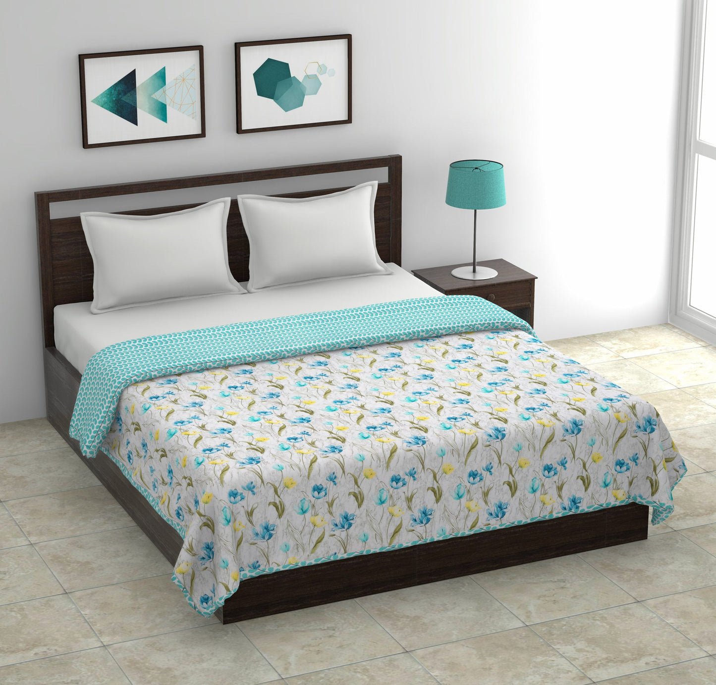 Dohar Cotton- Double Bed- Blue Tulips