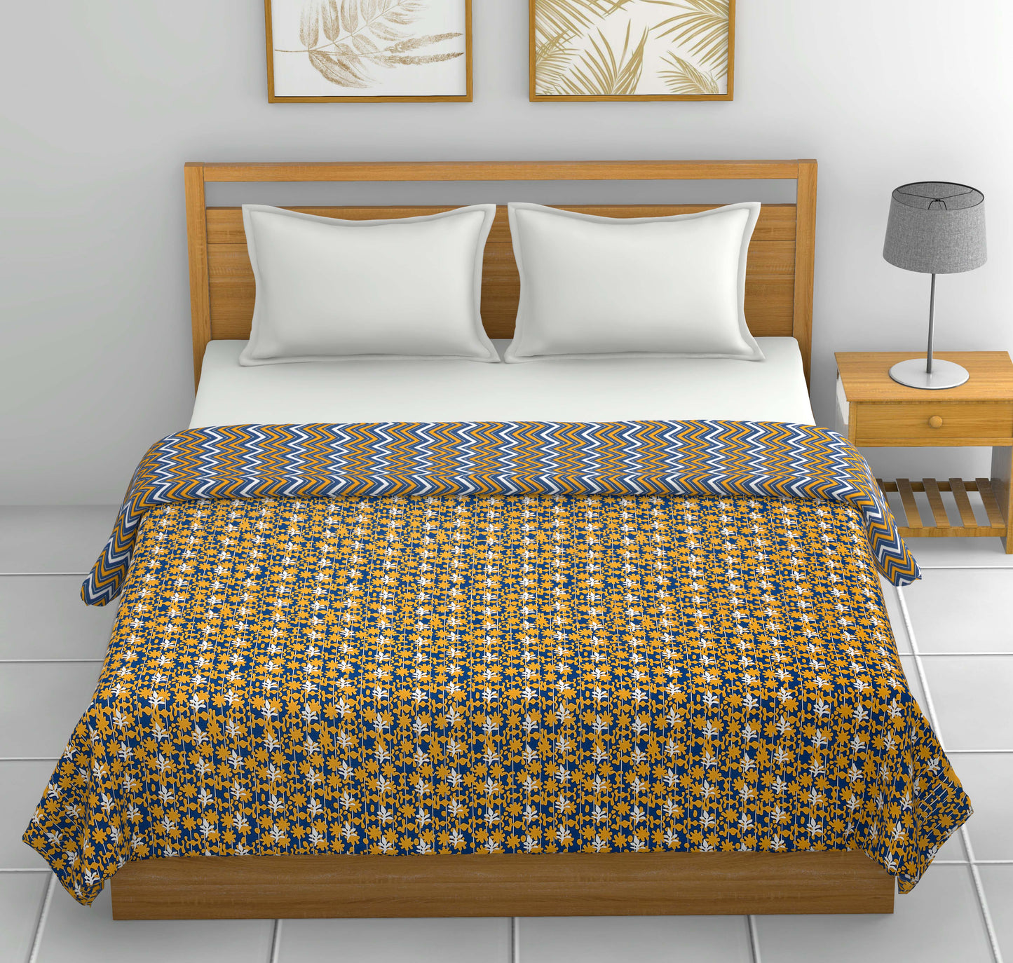 Dohar Cotton-Double Bed-Blue n Brown Waves