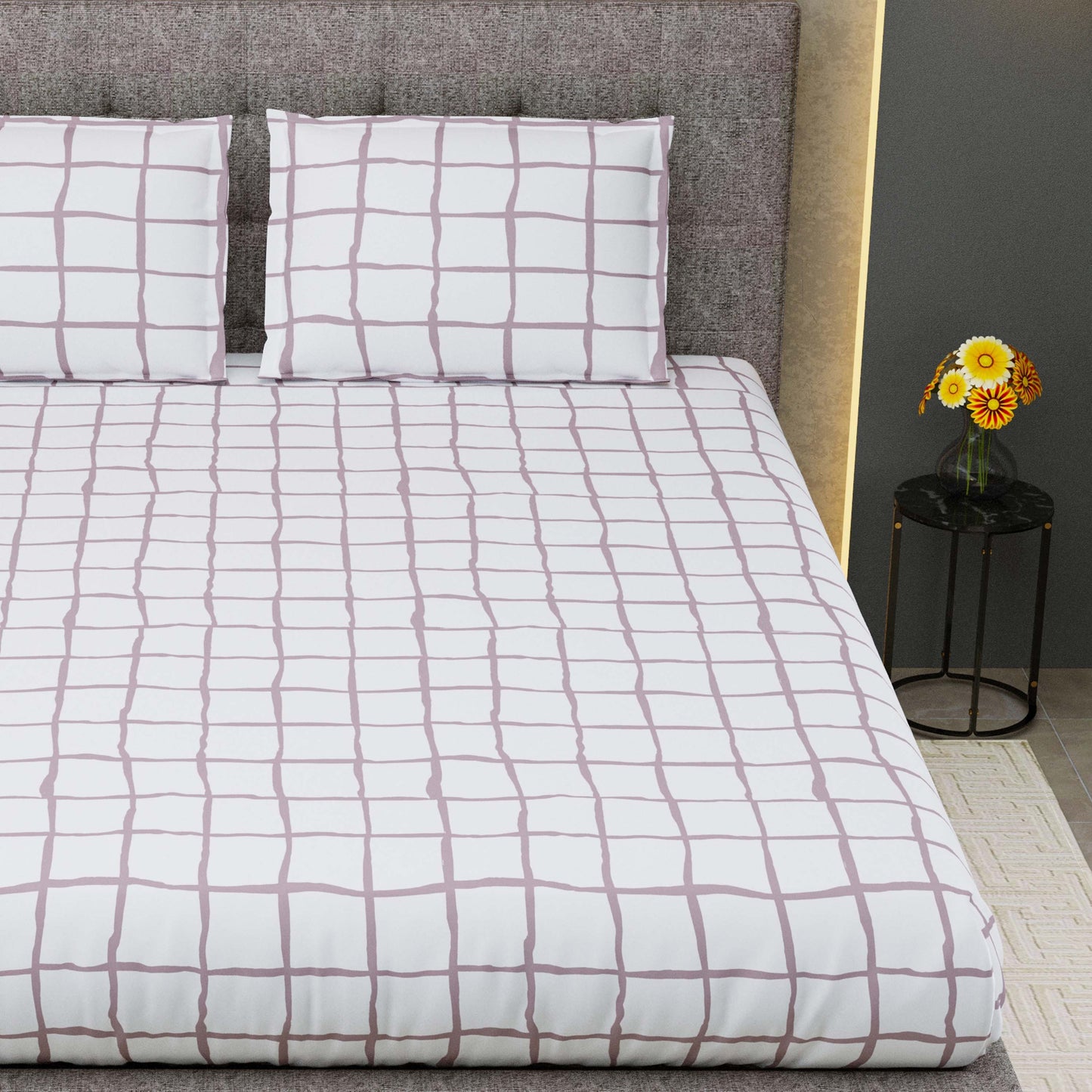 Pure Cotton Printed Bedsheet- Double Bed -Check Pink