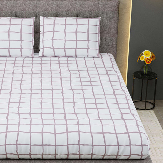 Pure Cotton Printed Bedsheet- Double Bed -Check Pink