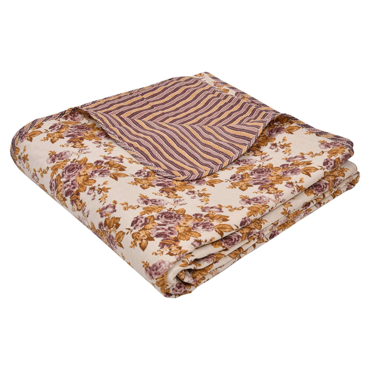 Dohar Cotton-Double Bed- Rose Bouquet Purple N Brown