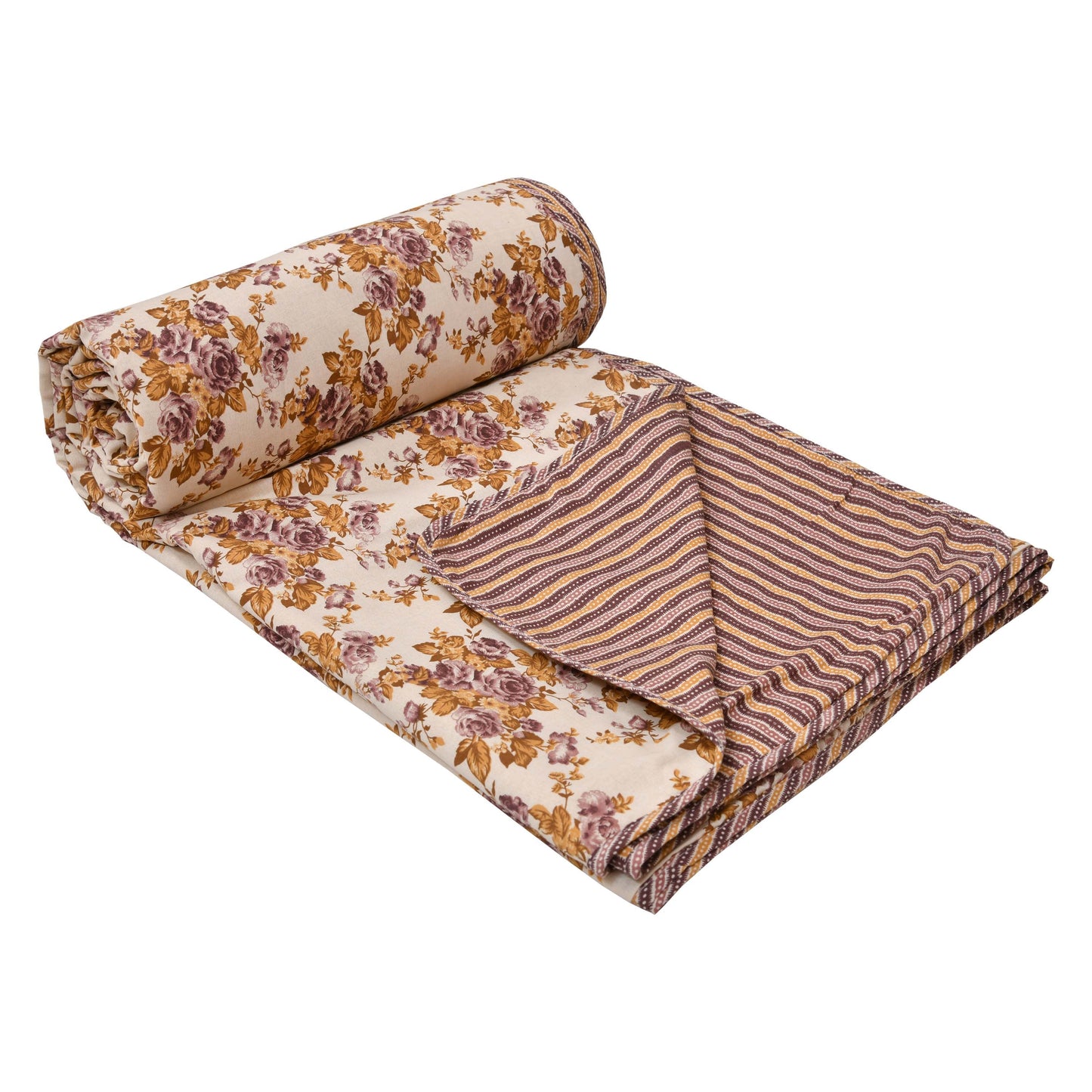 Dohar Cotton-Double Bed- Rose Bouquet Purple N Brown