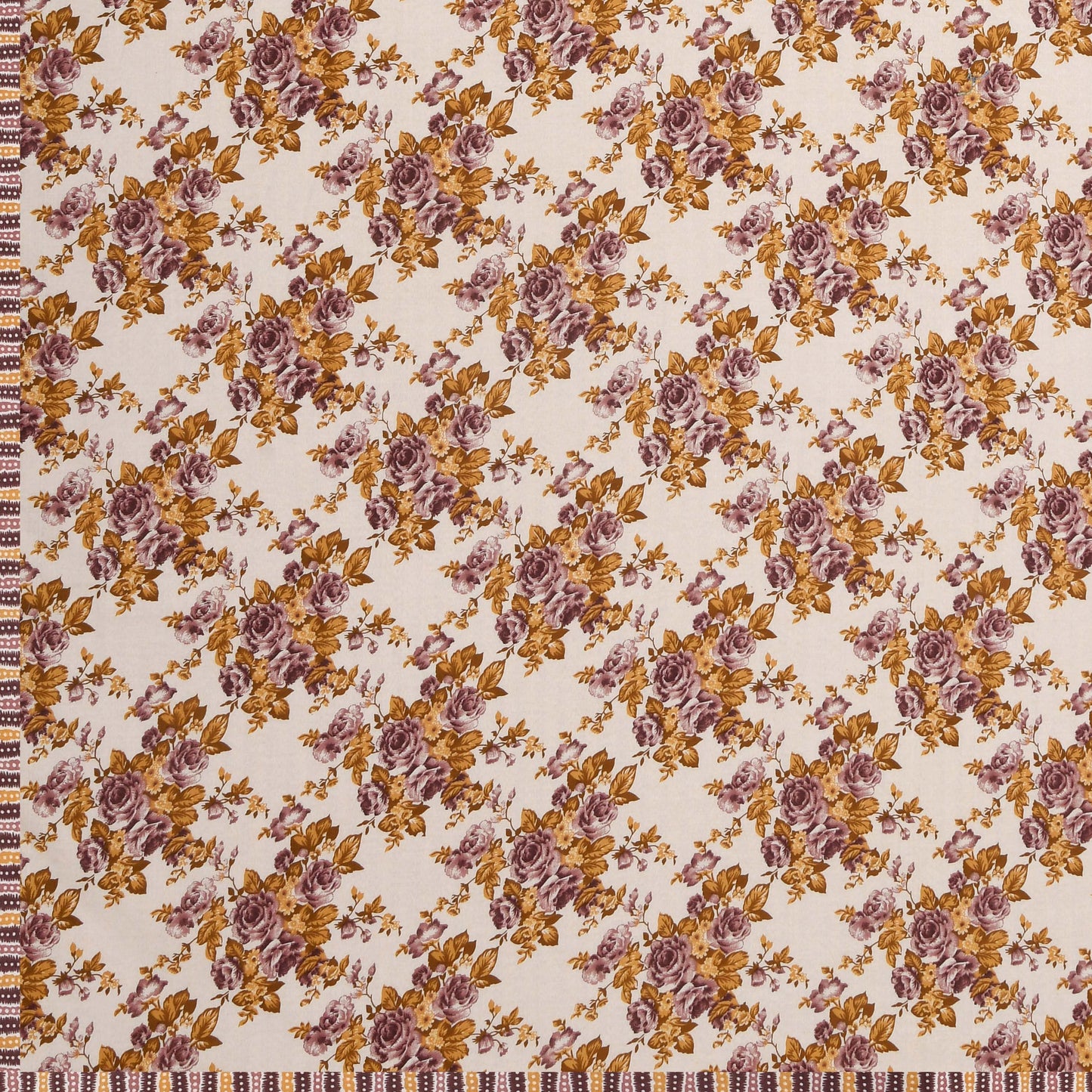 Dohar Cotton-Double Bed- Rose Bouquet Purple N Brown