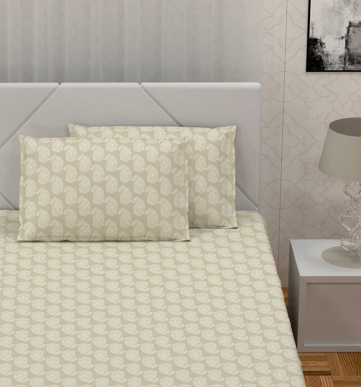 Pure Cotton Printed Bedsheet- Double Bed -Paisely-Light Brown