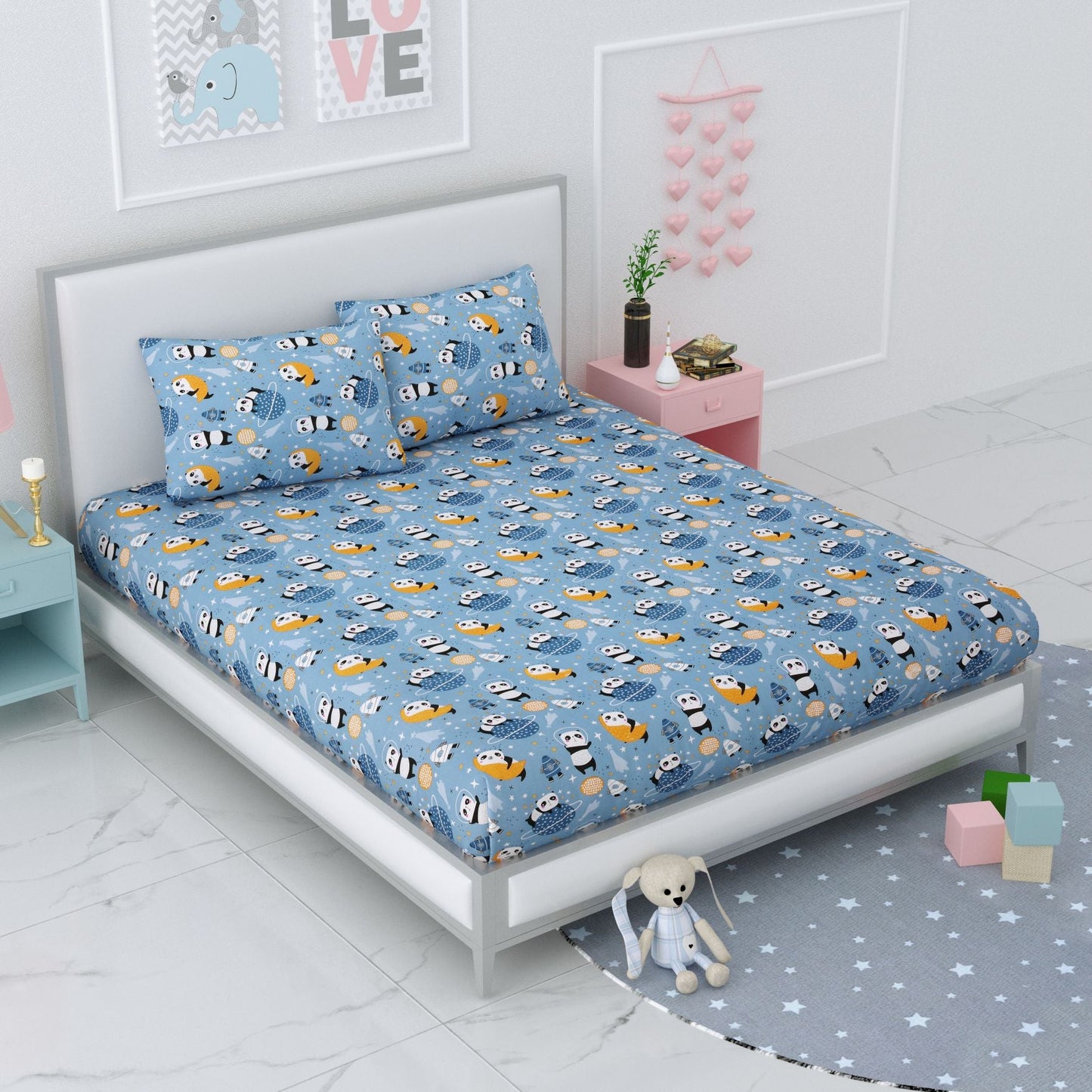 Pure Cotton Printed Bedsheet- Double Bed -For Kids - Panda Universe