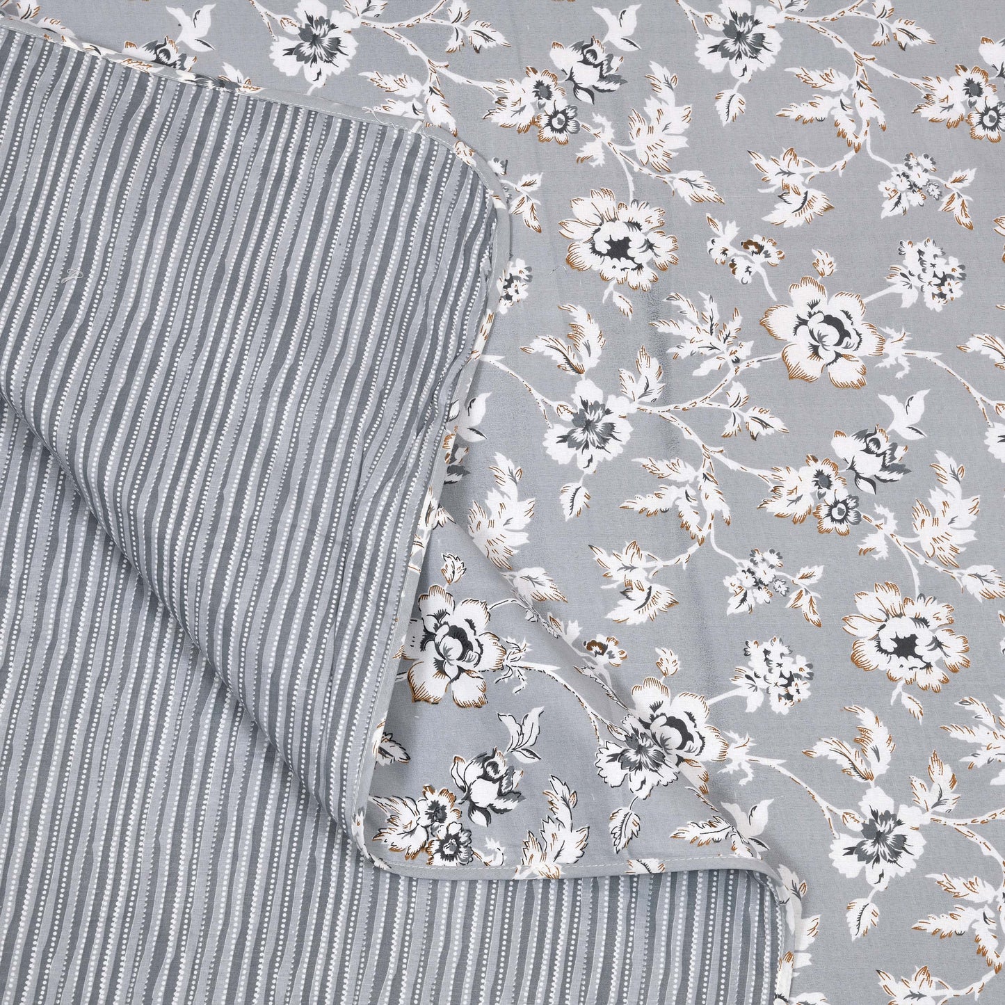 Dohar Cotton-Double Bed- Gray Flora