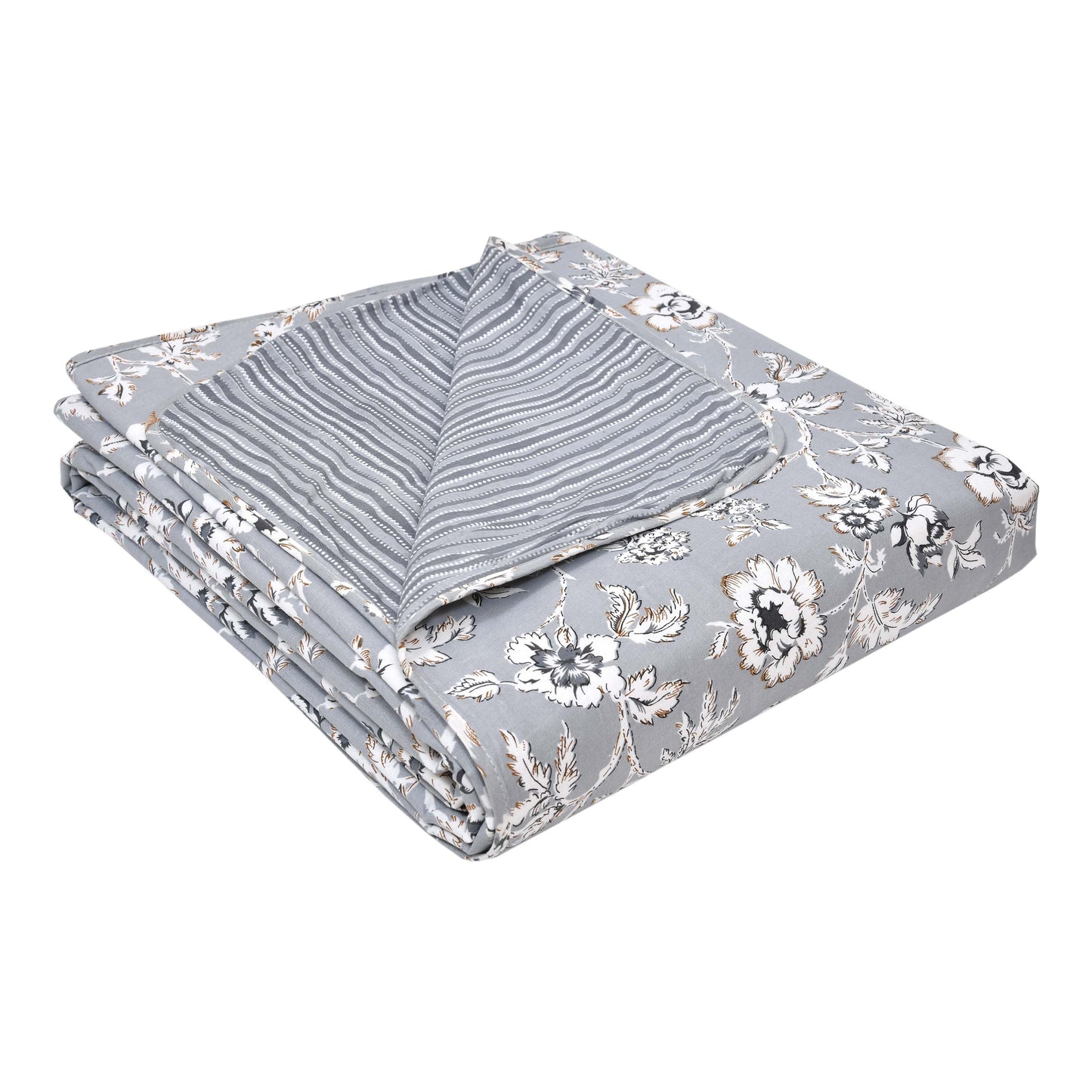 Dohar Cotton-Double Bed- Gray Flora