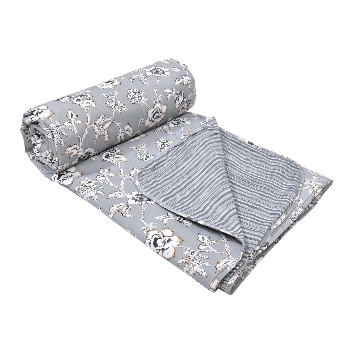 Dohar Cotton-Double Bed- Gray Flora