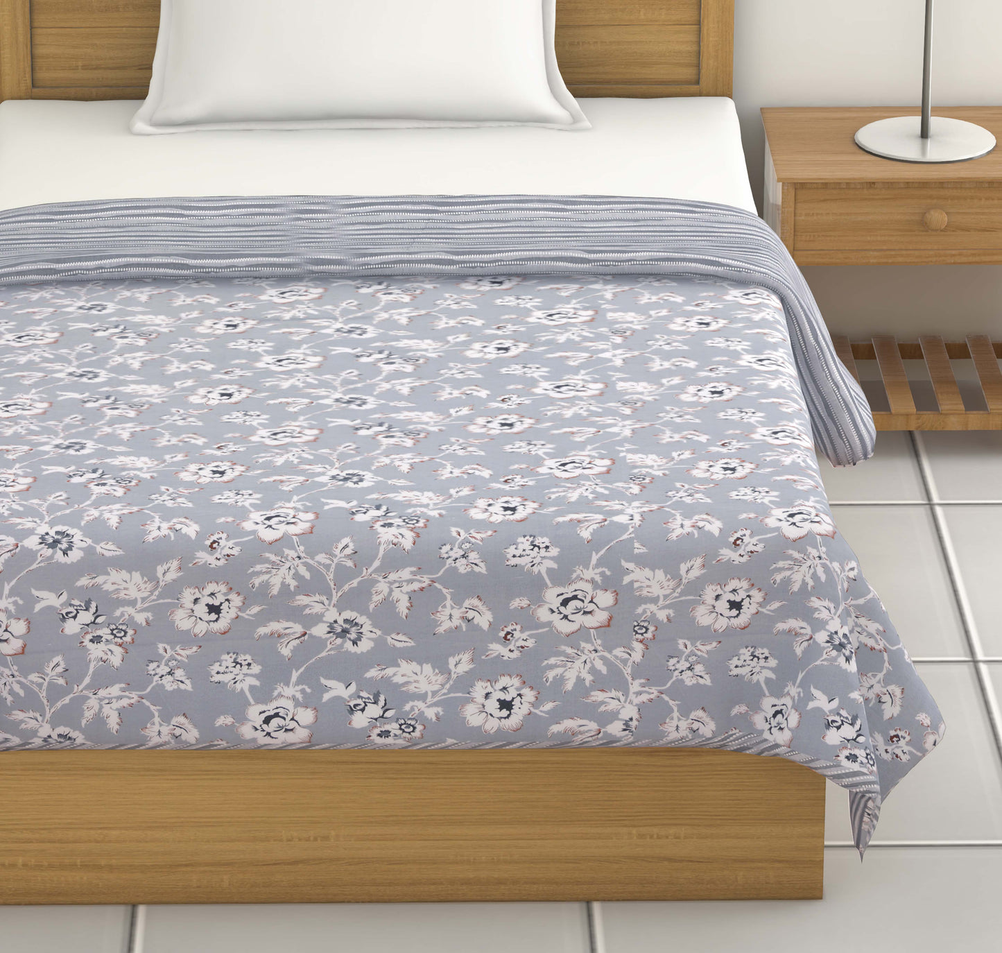 Dohar Cotton-Double Bed- Gray Flora
