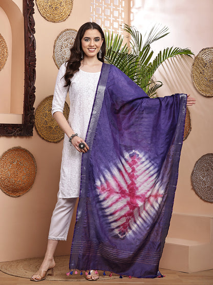Dupatta- Shibori - Blue n White n Pink