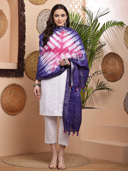 Dupatta- Shibori - Blue n White n Pink
