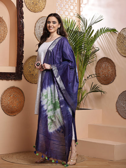 Dupatta- Shibori - Blue n White n Green