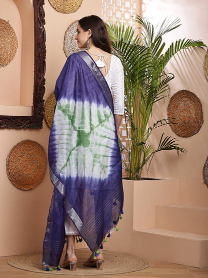 Dupatta- Shibori - Blue n White n Green