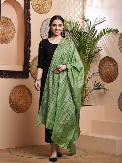 Dupatta- Cotton Viscose Silk- Green Kantha Border