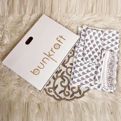 Luxury Waffle Cotton Bathrobe & Towel Gift Set – Handblock Print- Mughal Mini Buti