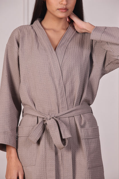 Waffle Cotton Bathrobe-Misty Mocha