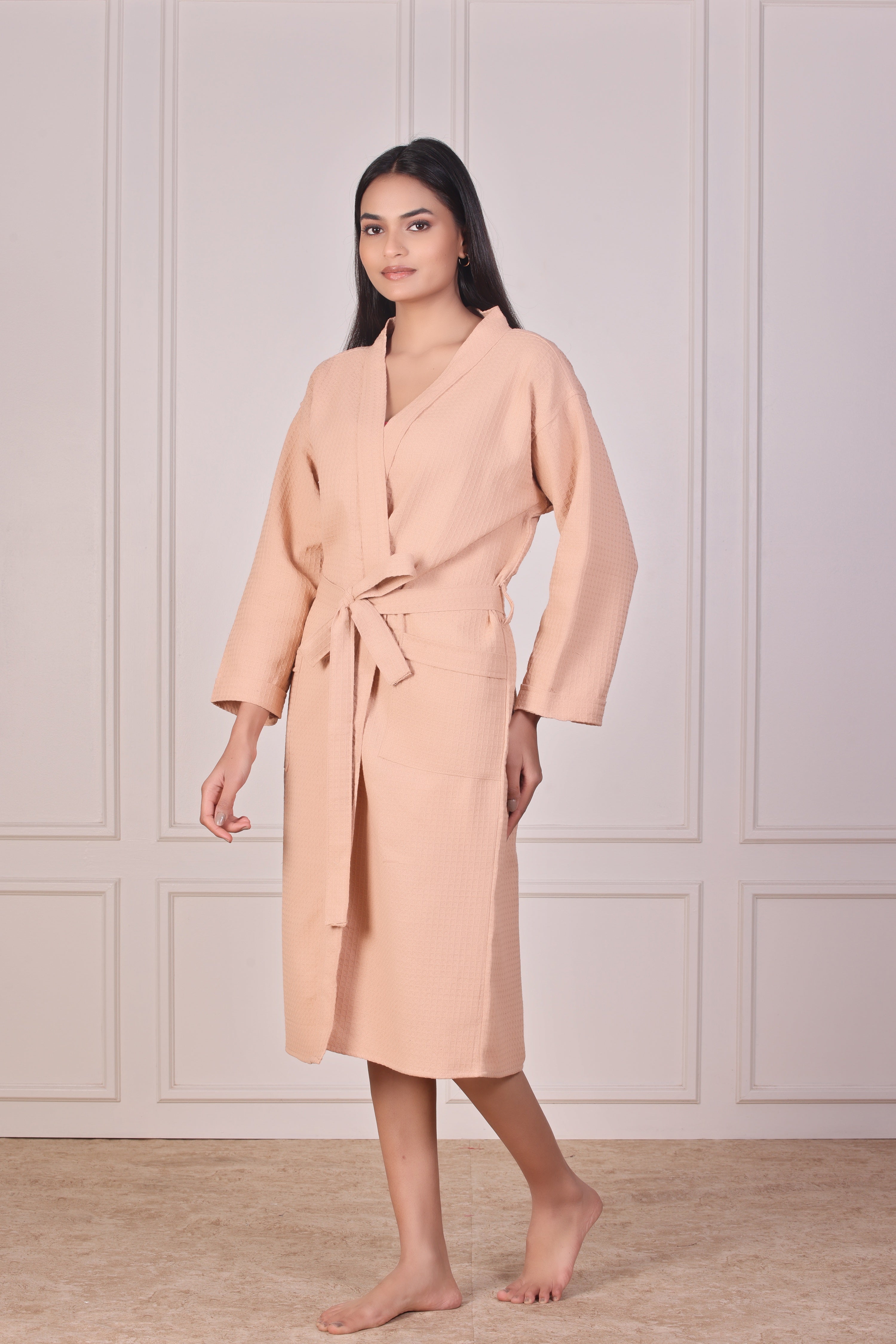 Desert Peach Waffle Cotton Bathrobe