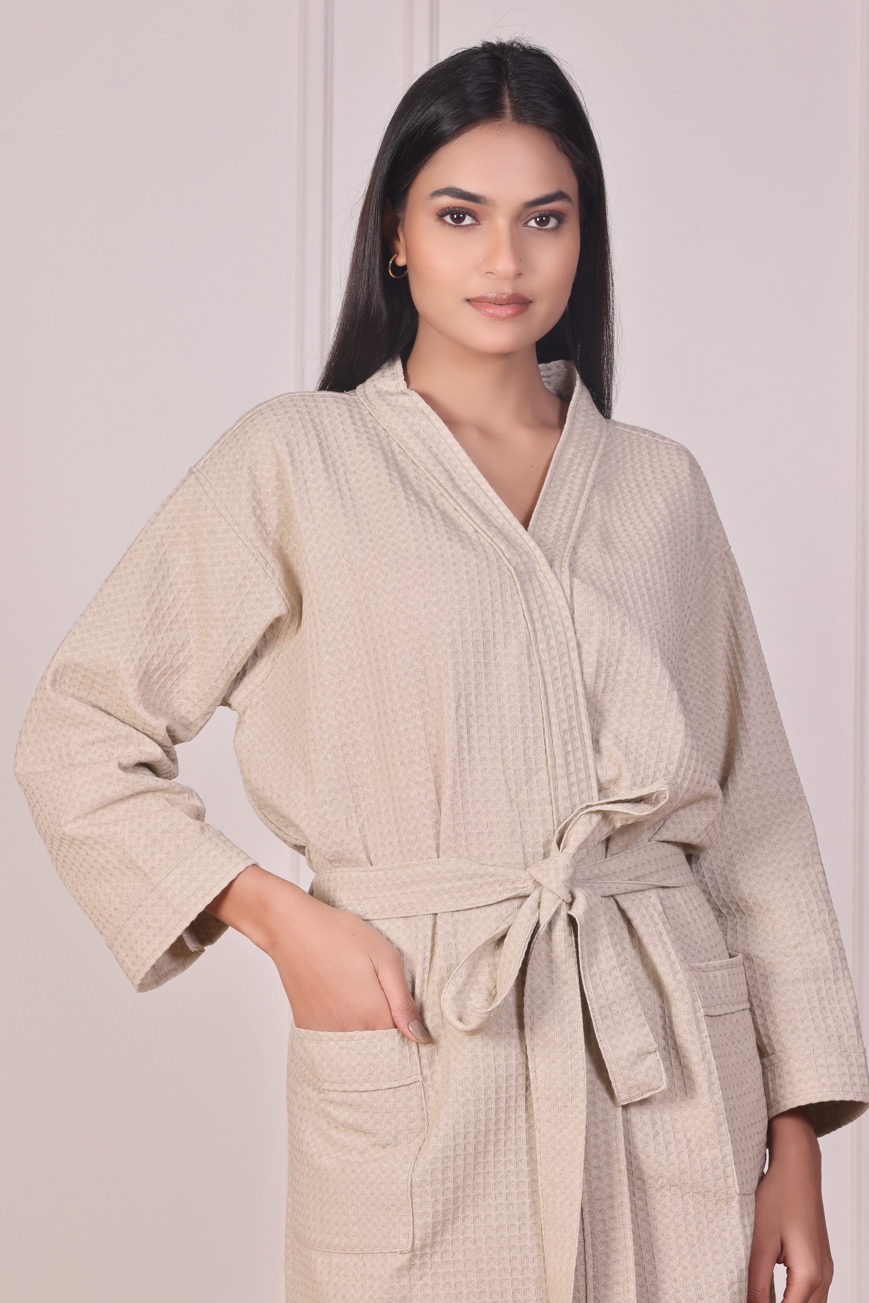 Caramel Cream Waffle Cotton Bathrobe