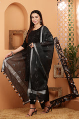 Dupatta -Cotton Ikkat Buta -Black