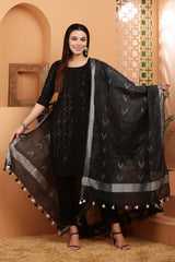 Dupatta -Cotton Ikkat Buta -Black