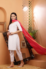 Dupatta-Cotton Slub -Tomato Red