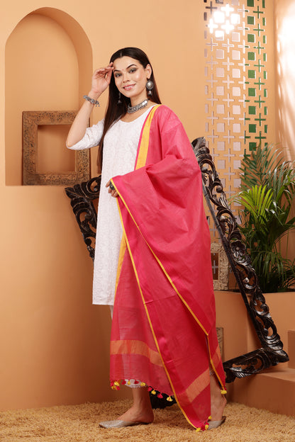 Dupatta-Cotton Slub -Tomato Red