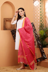 Dupatta-Cotton Slub -Tomato Red