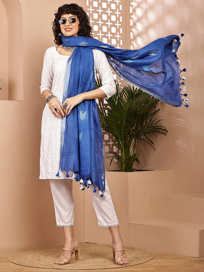 Dupatta-Cotton Zari Ikkat Buta - Blue