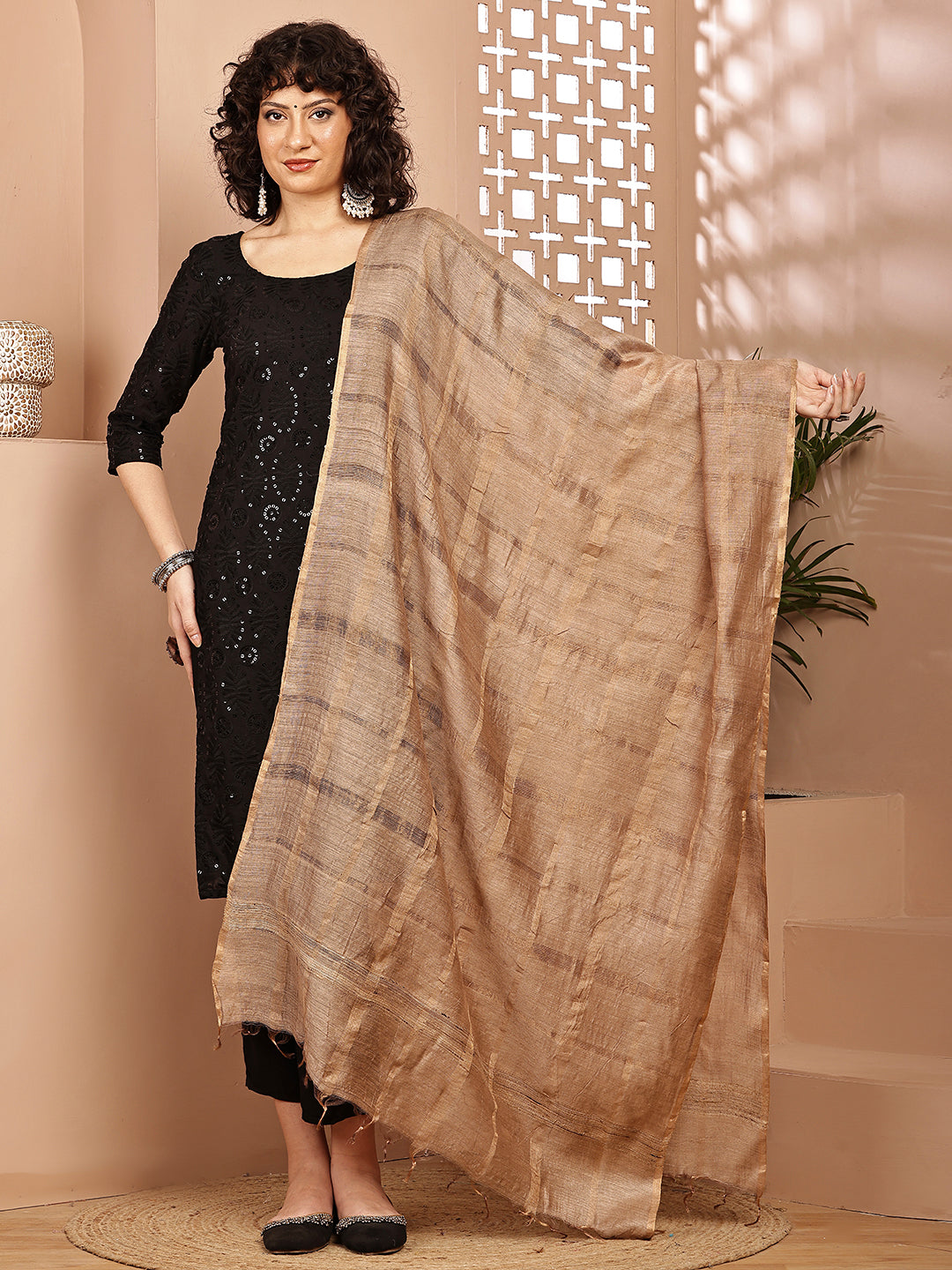Dupatta- Muga- Chikoo Self